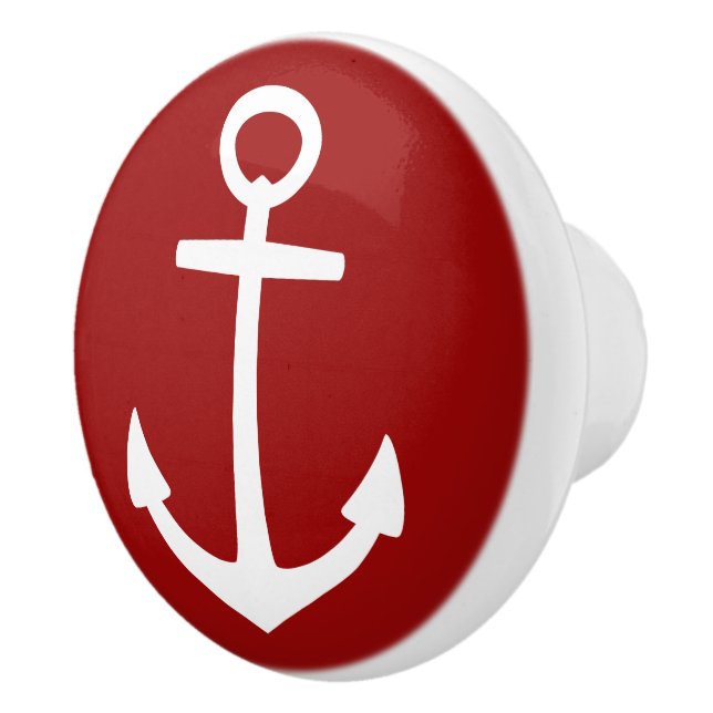 Classic White Anchor on Nautical Red Ceramic Knob (Right)