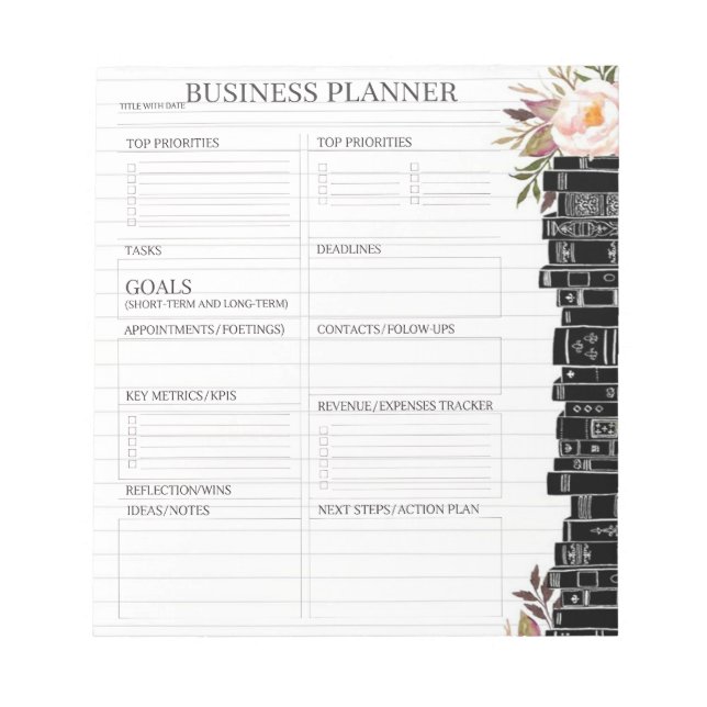 Classic White and Black business planner  Notepad (Front)