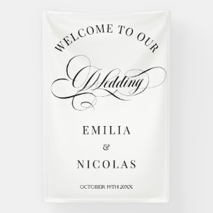 Classic White and Black Wedding Welcome Sign