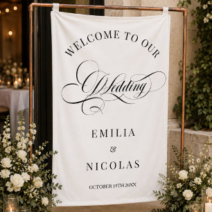 Classic White and Black Wedding Welcome Sign