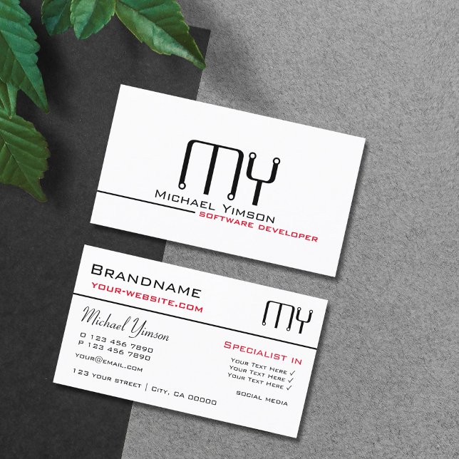 Classic White and Black with Initials Professional Business Card (Creator Uploaded)