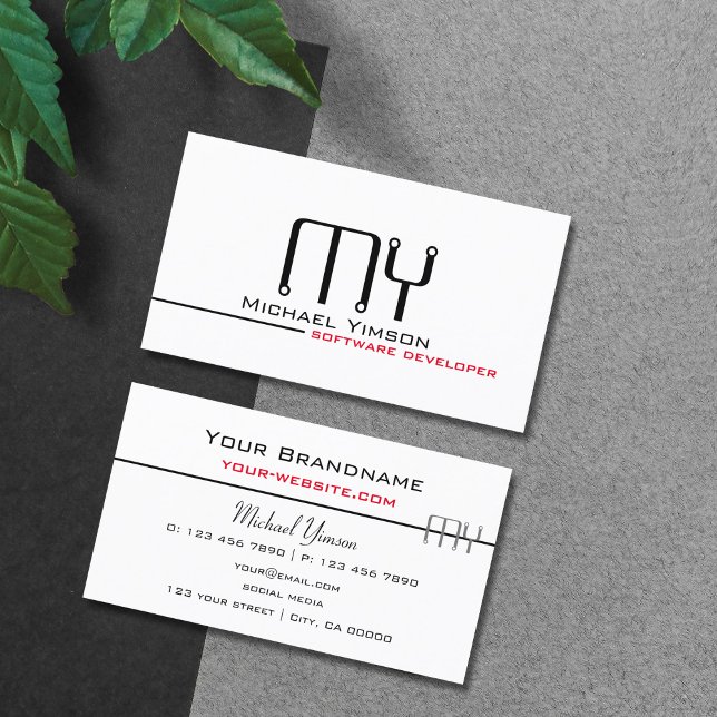 Classic White and Black with Monogram Professional Business Card (Creator Uploaded)