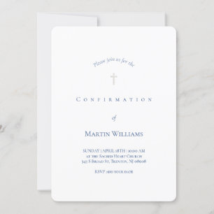 classic white and blue Confirmation Invitation