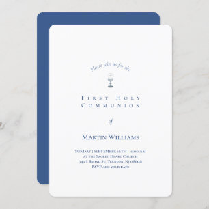 classic white and blue First Communion boy Invitation