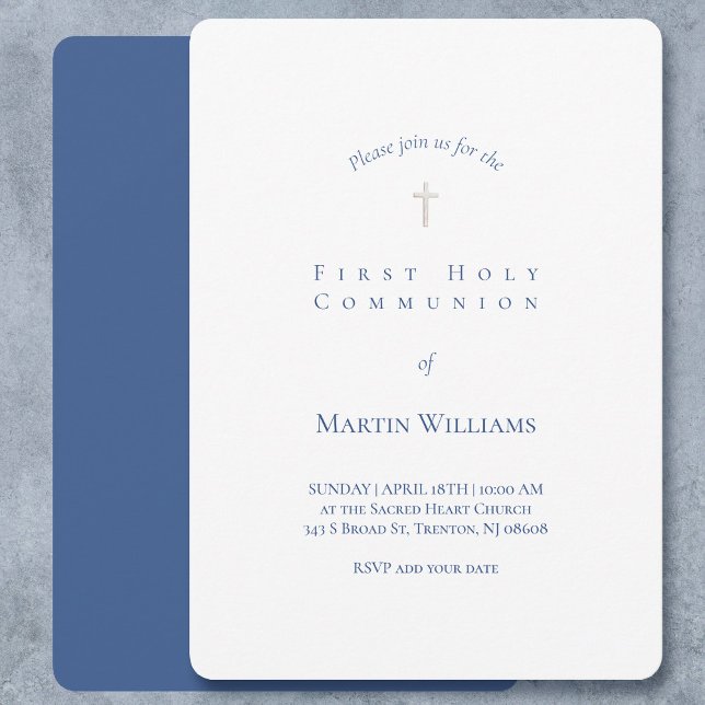classic white and blue First Communion boy  Invitation (Creator Uploaded)
