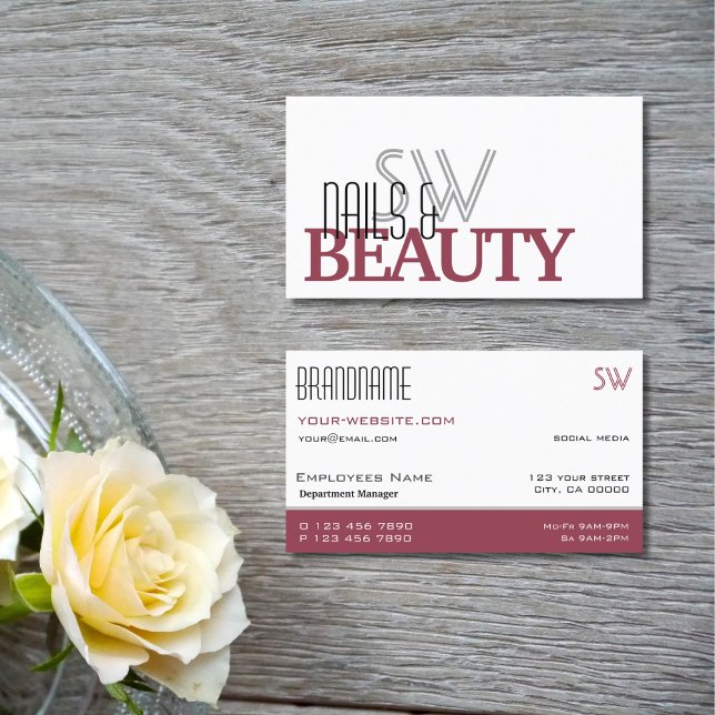 Classic White and Burgundy Simple with Monogram Business Card (Creator Uploaded)
