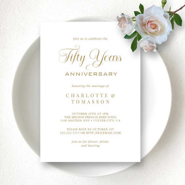 Classic White and Gold 50th Anniversary Wedding Invitation (Classic White and Gold 50th Anniversary Wedding Invitation)
