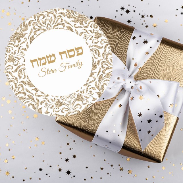Classic White and Gold Glitter Custom Passover  Classic Round Sticker (Creator Uploaded)