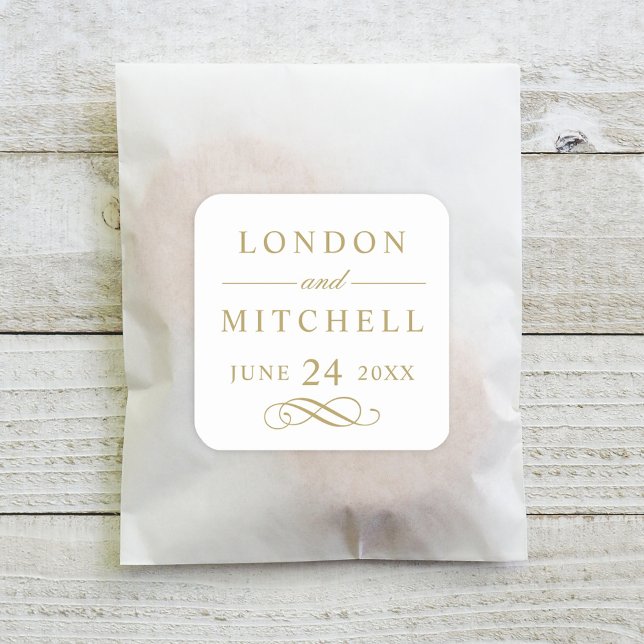 Classic White and Gold Monogram Wedding Square Sticker (Creator Uploaded)