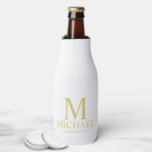 Classic White and Gold Personalised Groomsman Bottle Cooler