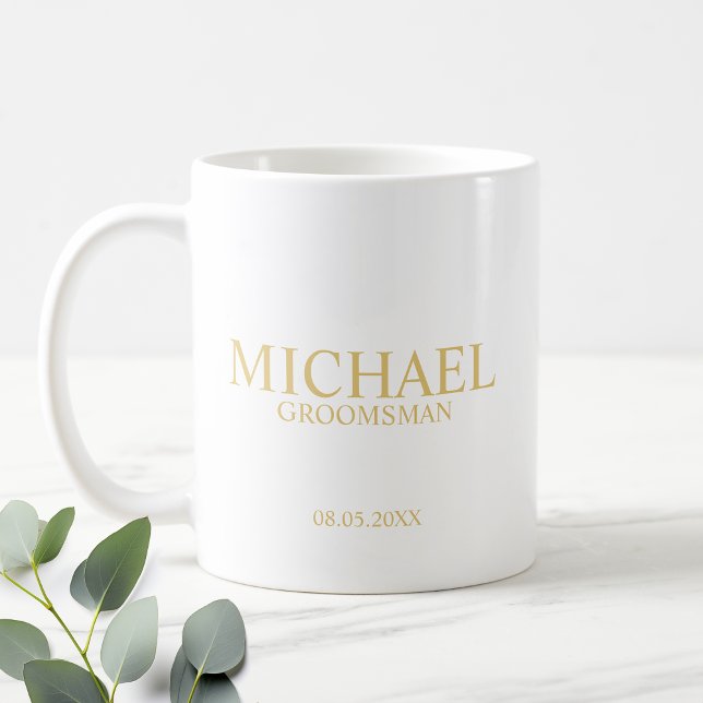 Classic White and Gold Personalised Groomsman Coffee Mug (Creator Uploaded)