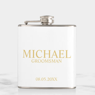 Classic White and Gold Personalised Groomsman Hip Flask