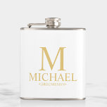 Classic White and Gold Personalised Groomsman Hip Flask<br><div class="desc">Classic White and Gold Personalised Groomsman Gifts featuring personalised monogram, groomsman's name and title in gold classic serif font style. Also perfect for Best Man, Father of the Bride and more. Please Note: The foil details are simulated in the artwork. No actual foil will be used in the making of...</div>