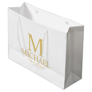 Classic White and Gold Personalized Groomsman Large Gift Bag