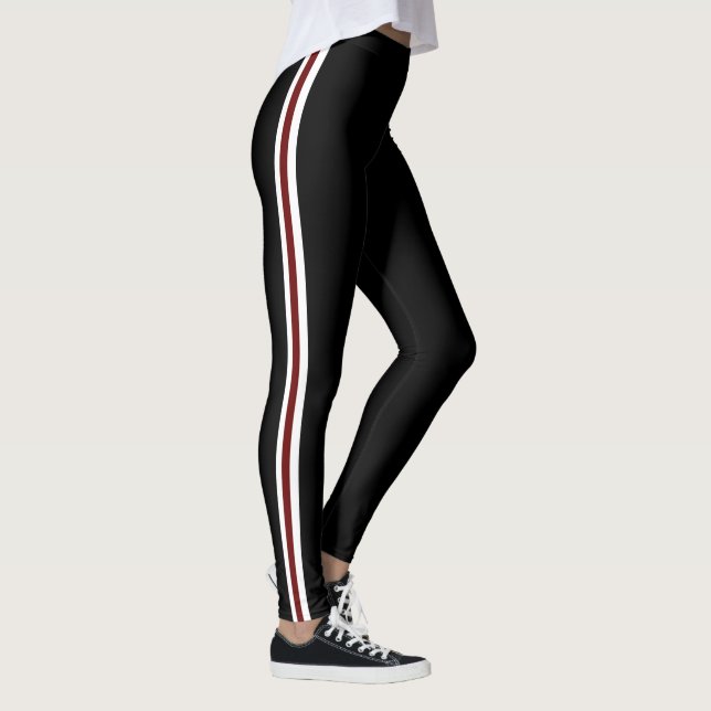 Classic White and Red Side Stripes on Black Leggings (Right)