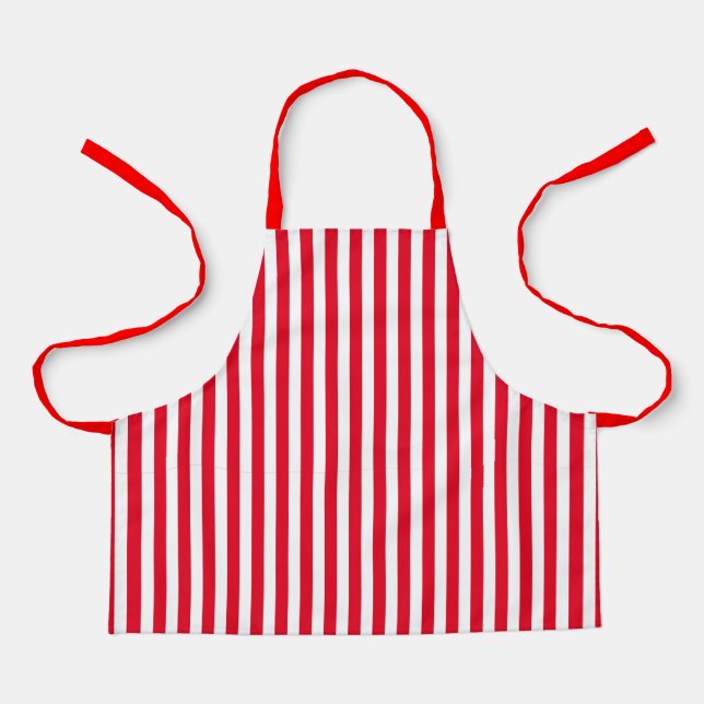 Classic White and Red Vertical Stripes Apron (Front)