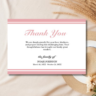 Classic White and Rose Pink Border Memorial Thank You Card