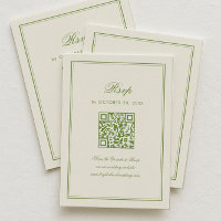 Classic White and Sage Green Wedding RSVP Qr Code