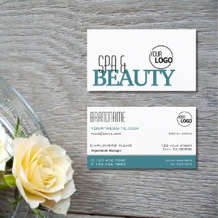 Classic White and Teal Simple Stylish with Logo Business Card