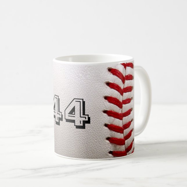 Classic White Baseball with Custom Jersey Number Coffee Mug (Front Right)
