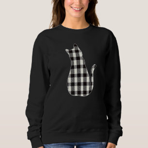 Classic White & Black Christmas Buffalo Plaid Cat  Sweatshirt