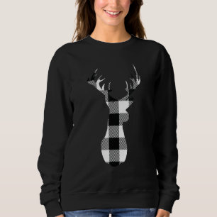Classic White Black Christmas Buffalo Plaid Deer H Sweatshirt