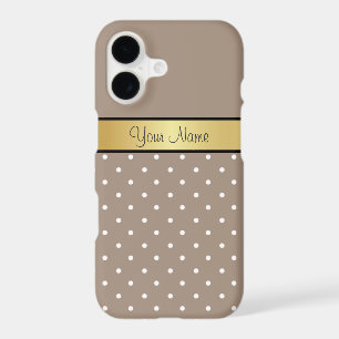 Classic White Black Dots on a Straw Brown and Gold