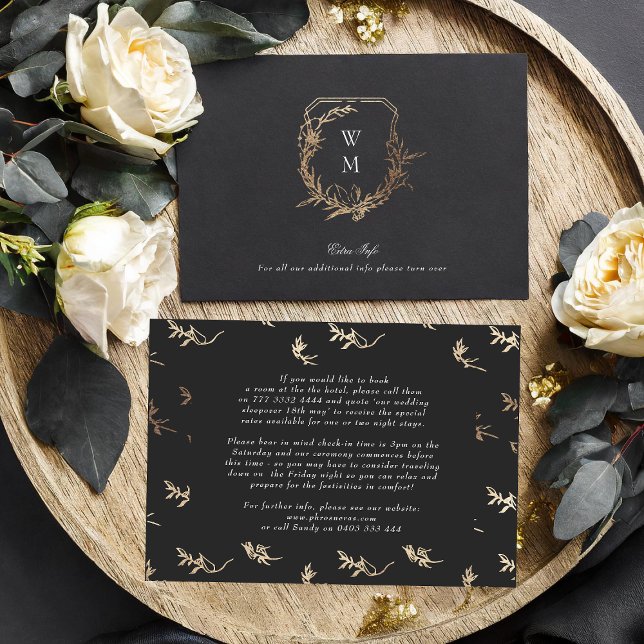 classic White Black Gold crest wedding details Enclosure Card (Creator Uploaded)