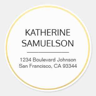 Classic White Black Gold Name & Return Address Classic Round Sticker