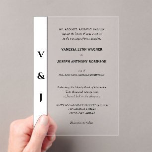 Classic White Black Modern Wedding Acrylic Invitations