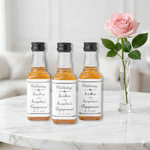 Classic White Black Script Border Engagement Mini Liquor Bottle Label