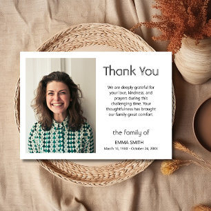 Classic White Black Script Photo Funeral Sympathy Thank You Card