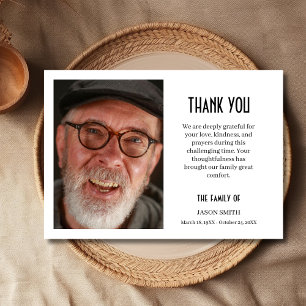 Classic White Black Script Photo Funeral  Thank You Card