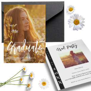 Classic White & Black Two Photo Graduation Party Invitation