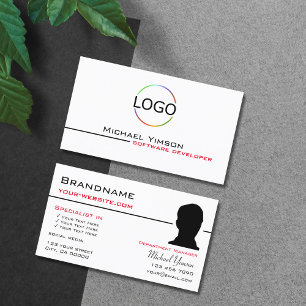 Classic White Black with Logo & Photo Professional Business Card