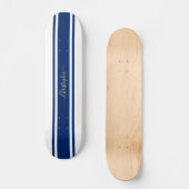 Classic White Blue Racing Stripes Gold Monogrammed Skateboard (Front)