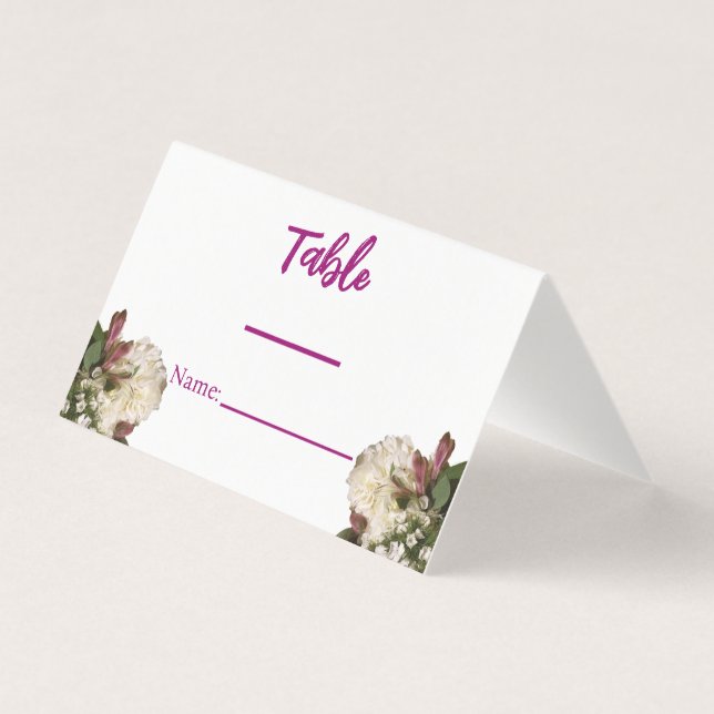 Classic White Botanical Flora Place Card Numbers (Back)