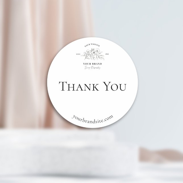 Classic White Business Logo Thank You Branded Classic Round Sticker (Creator Uploaded)