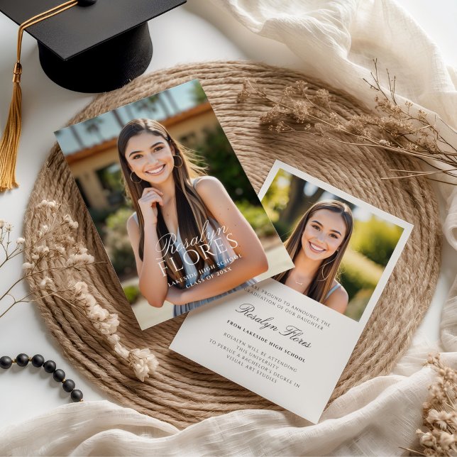 Classic White Calligraphy Graduation  Announcement (Creator Uploaded)