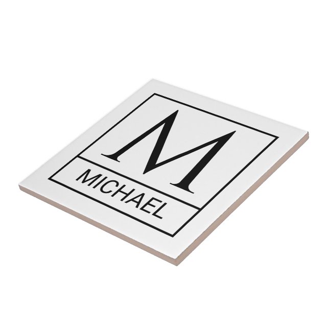 Classic White Ceramic Tile with Initial & Name (Side)