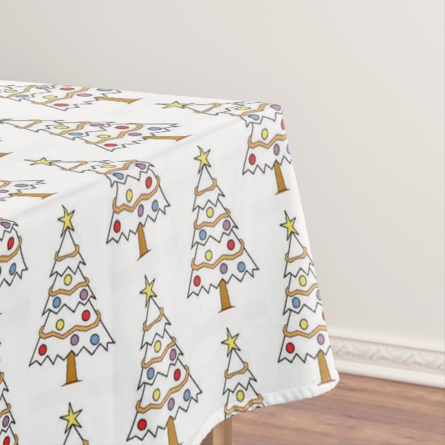 Classic White Colourful Christmas Tree Tablecloth (In Situ)