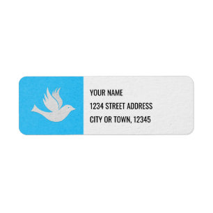 Classic White Dove Graphic on Blue Return Address Label
