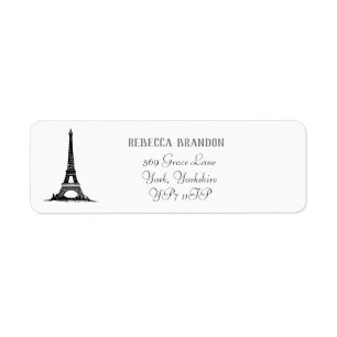 Classic White Eiffel Tower Script Return Address Label
