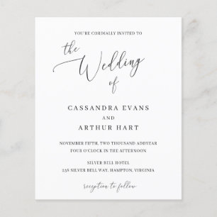 Classic White Elegant Budget Wedding Invitation
