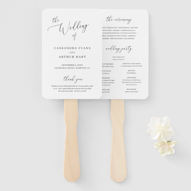 Classic White Elegant Simple Wedding Hand Fan (Front and Back)