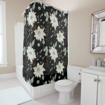 Classic White Floral Botanical Black Background