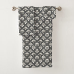 classic white floral damask pattern bath towel set