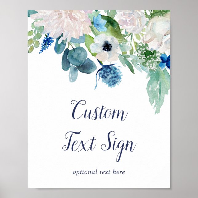 Classic White Flowers Baby Shower Custom Text Sign (Front)