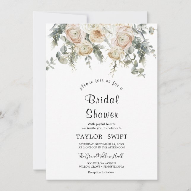 Classic White Flowers Bridal Shower Invitation (Front)