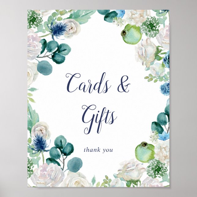 Classic White Flowers Cards and Gifts Sign (Front)